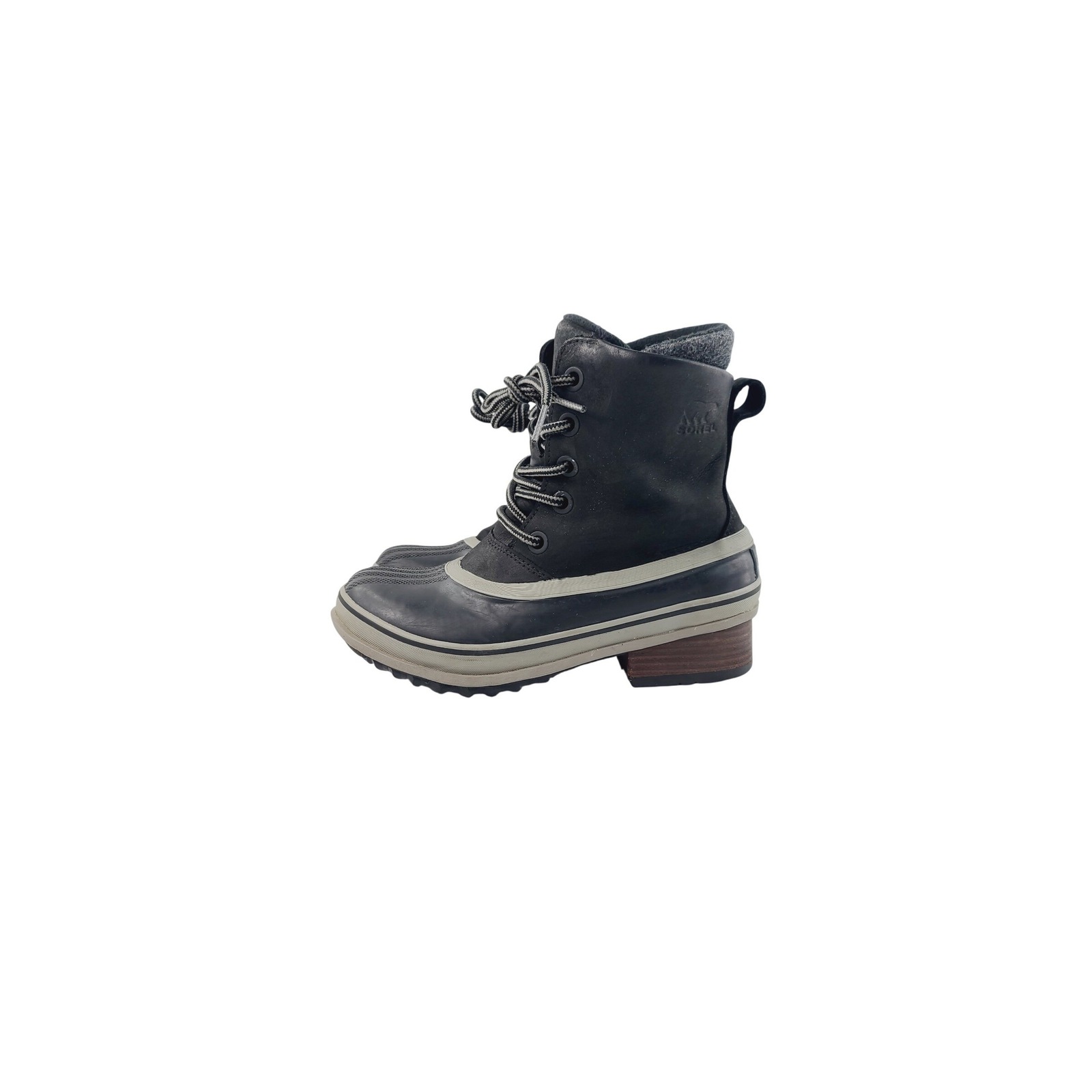 Sorel, Round Toe Leather And Rubber Lace-Up Winter Boots, Women's Size 7, Blac